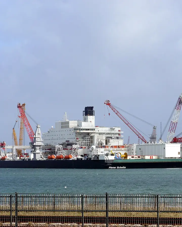 Een groot schip met kranen in de haven van Rotterdam